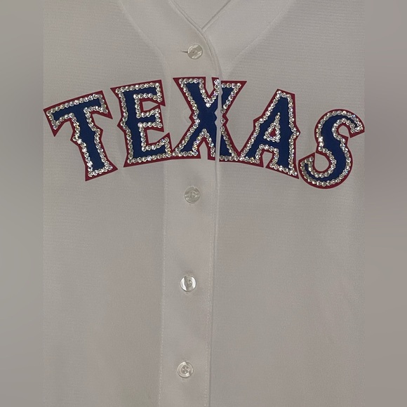Majestic White Texas Rangers MLB Jersey medium women’s Rhinestones - Picture 2 of 11